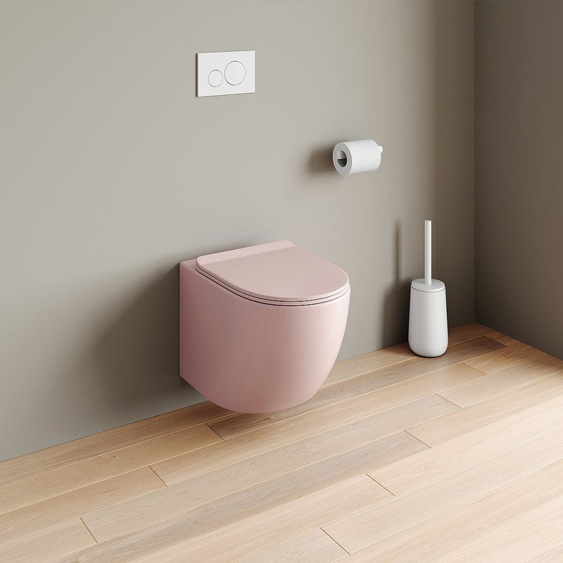 Zestaw miska WC podwieszana różowa matowa ze stelażem i przyciskiem do spłuczki - JAVOINE
