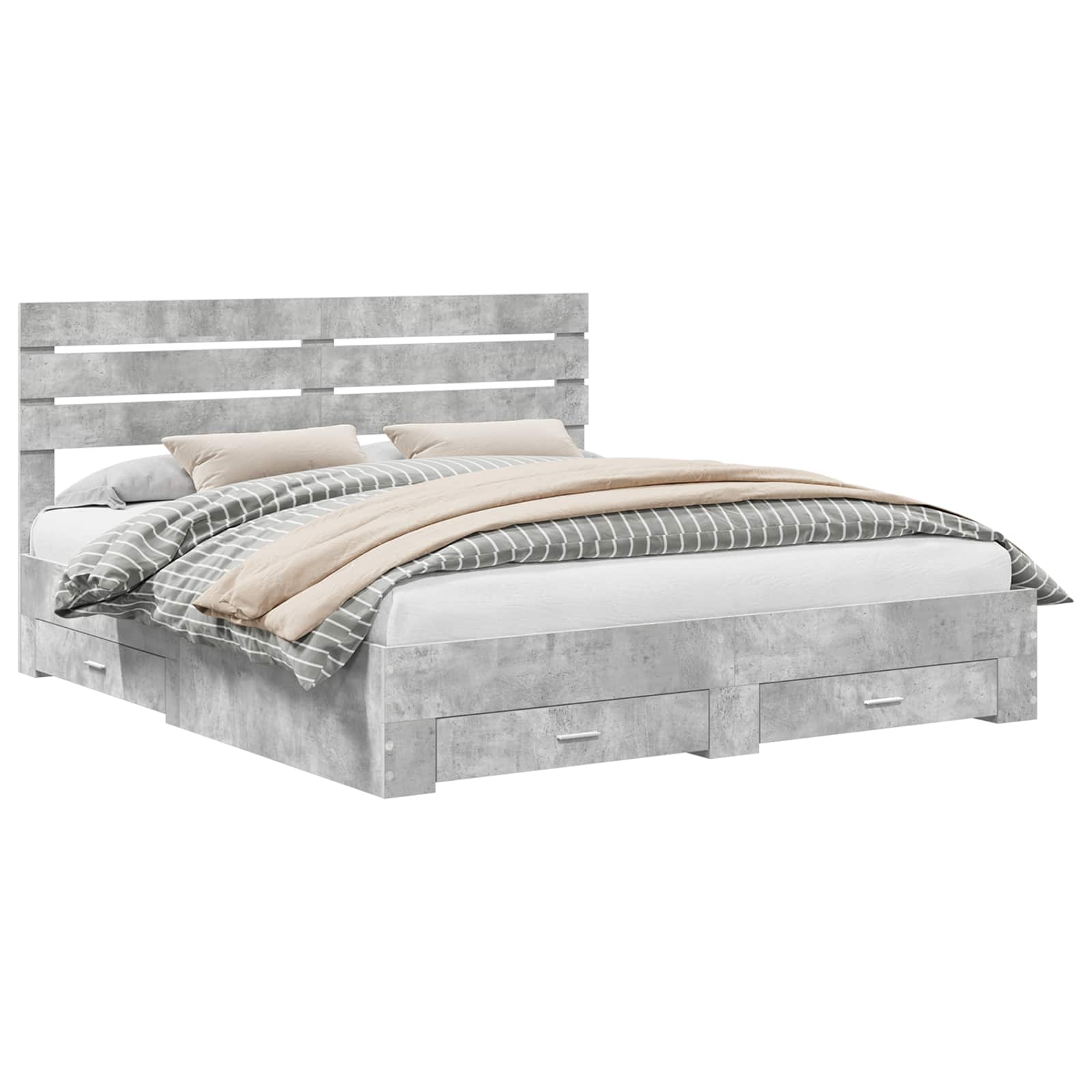 Cadre de lit gris béton 200 x 200 cm panneau de bois - 2