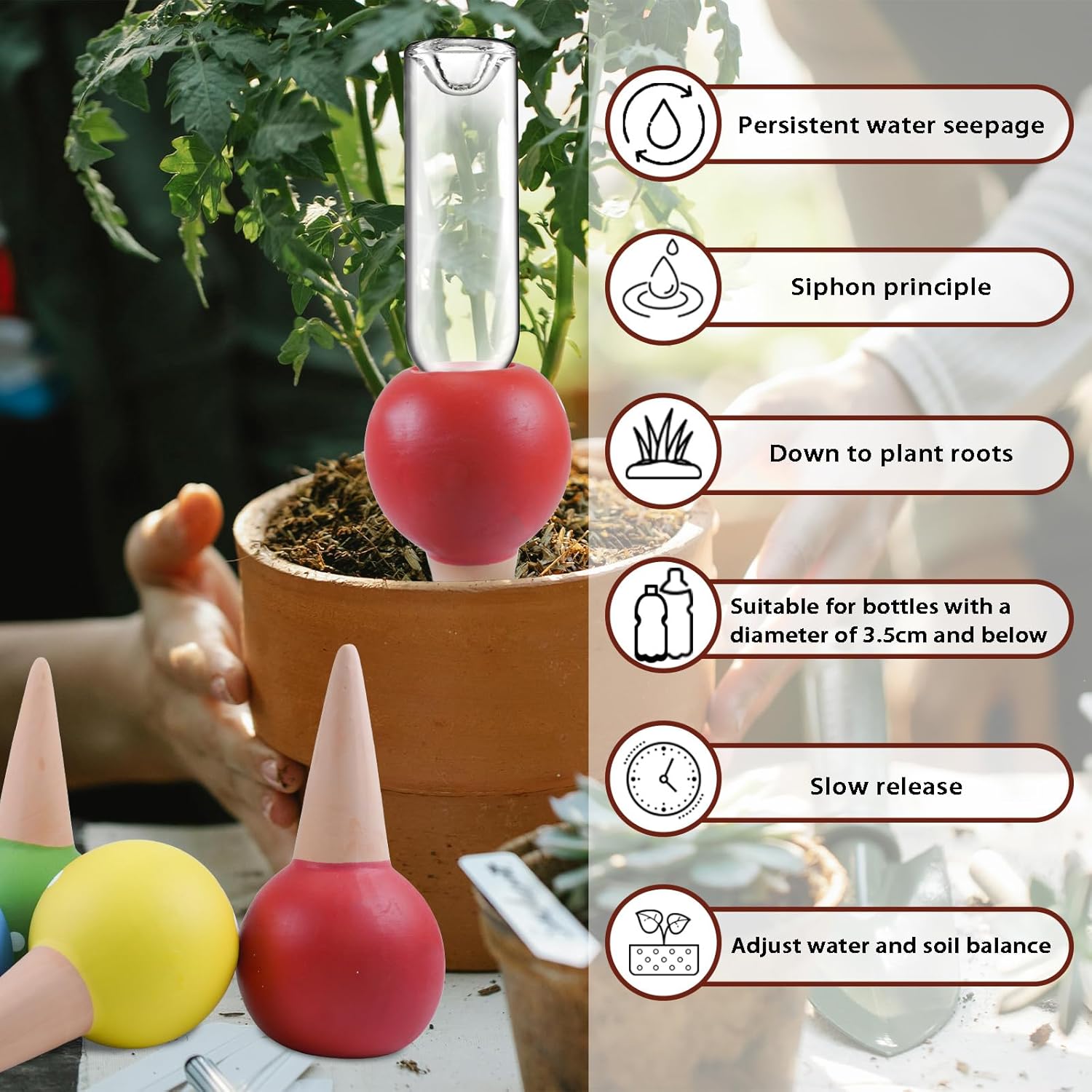 Oyas a Planter Terre Cuite, 4 Pièces Arrosage Goutte à Goutte Ollas Terre Cuite Arrosage Automatique Plantes Irrigation Goutte a Goutte Bouteille po - 5
