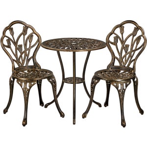 Yaheetech Ensemble Table et Chaises de Jardin en Aluminium Set Bistrot Salon de Jardin Vintage Trou pour Parasol Bronze