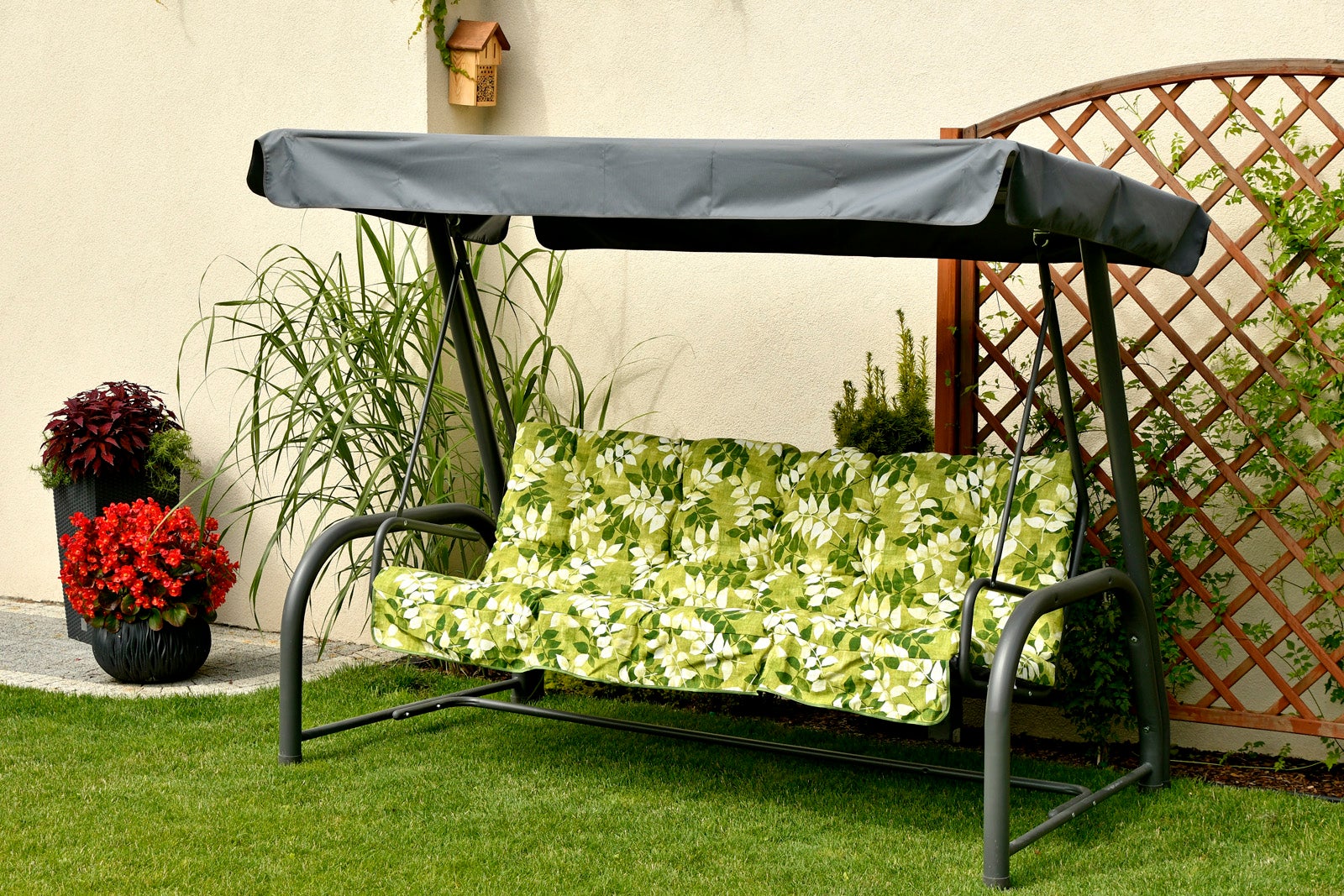 Poduszka na huśtawkę ogrodową AMPO 150 cm zielony biały 1 szt.