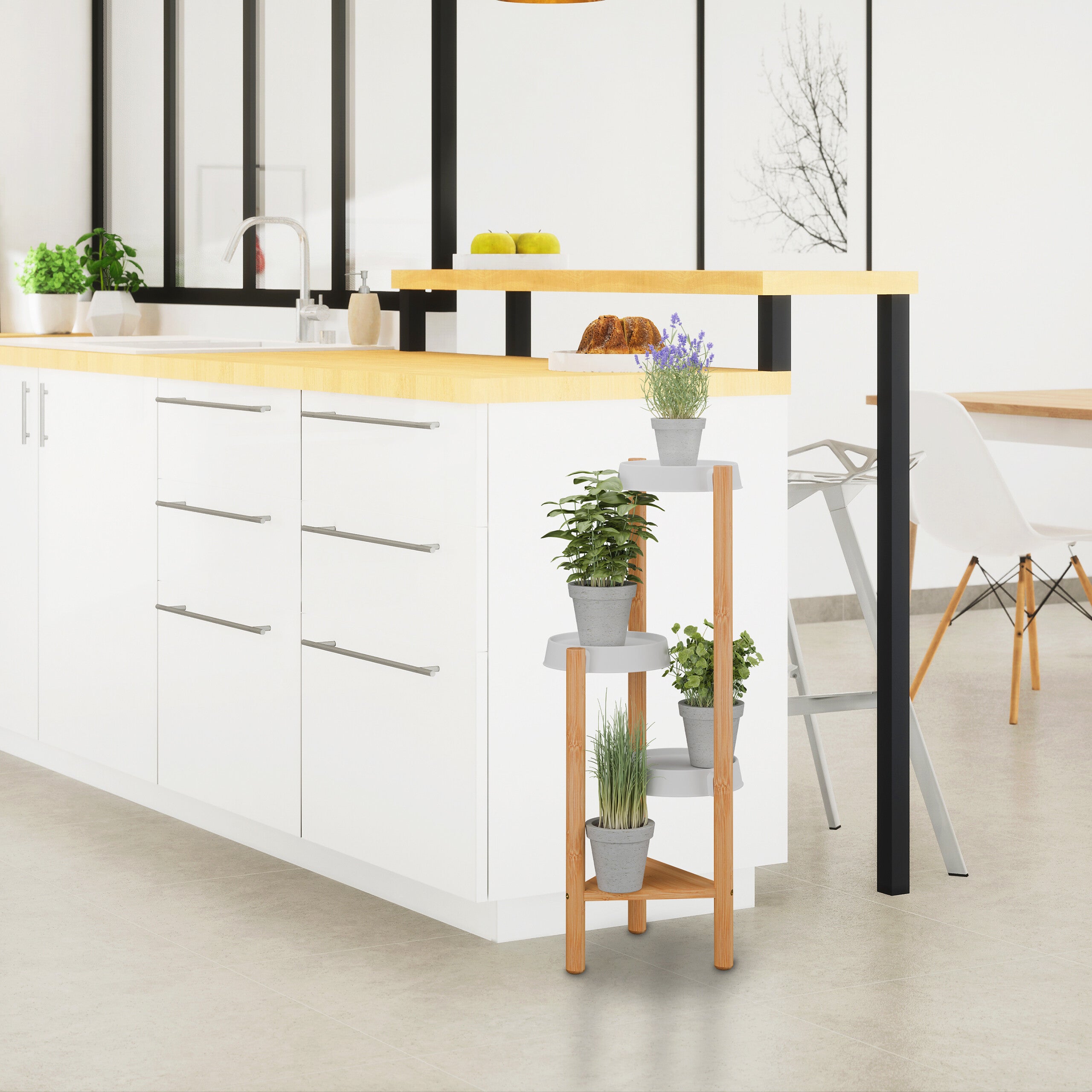 Relaxdays Étagère à Plantes 4 Niveaux – Métal & Plastique, Design Moderne Noir 81 X 48 X 49 Cm Intérieur