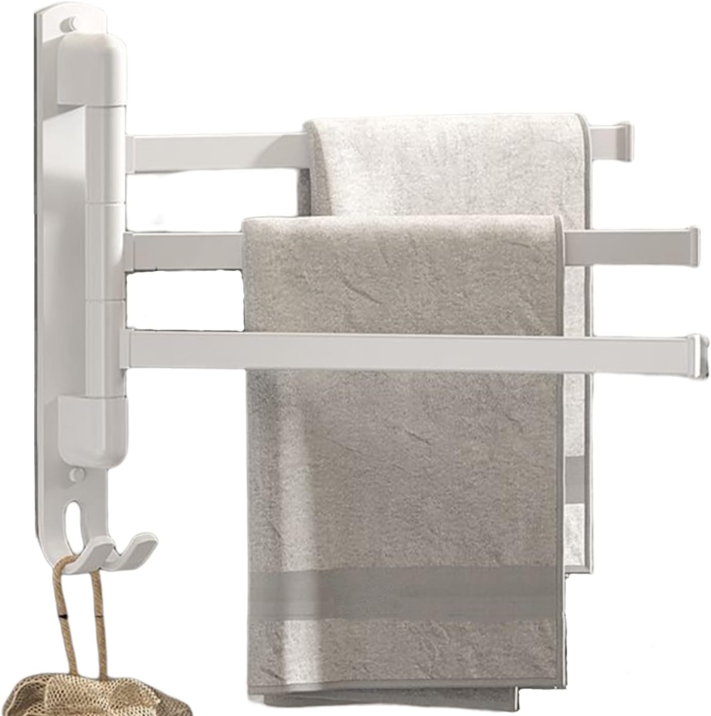 Samoprzylepny wieszak na ręczniki ze stali nierdzewnej z obrotem o 180° i 3-ramiennym drążkiem obrotowym do łazienki i kuchni