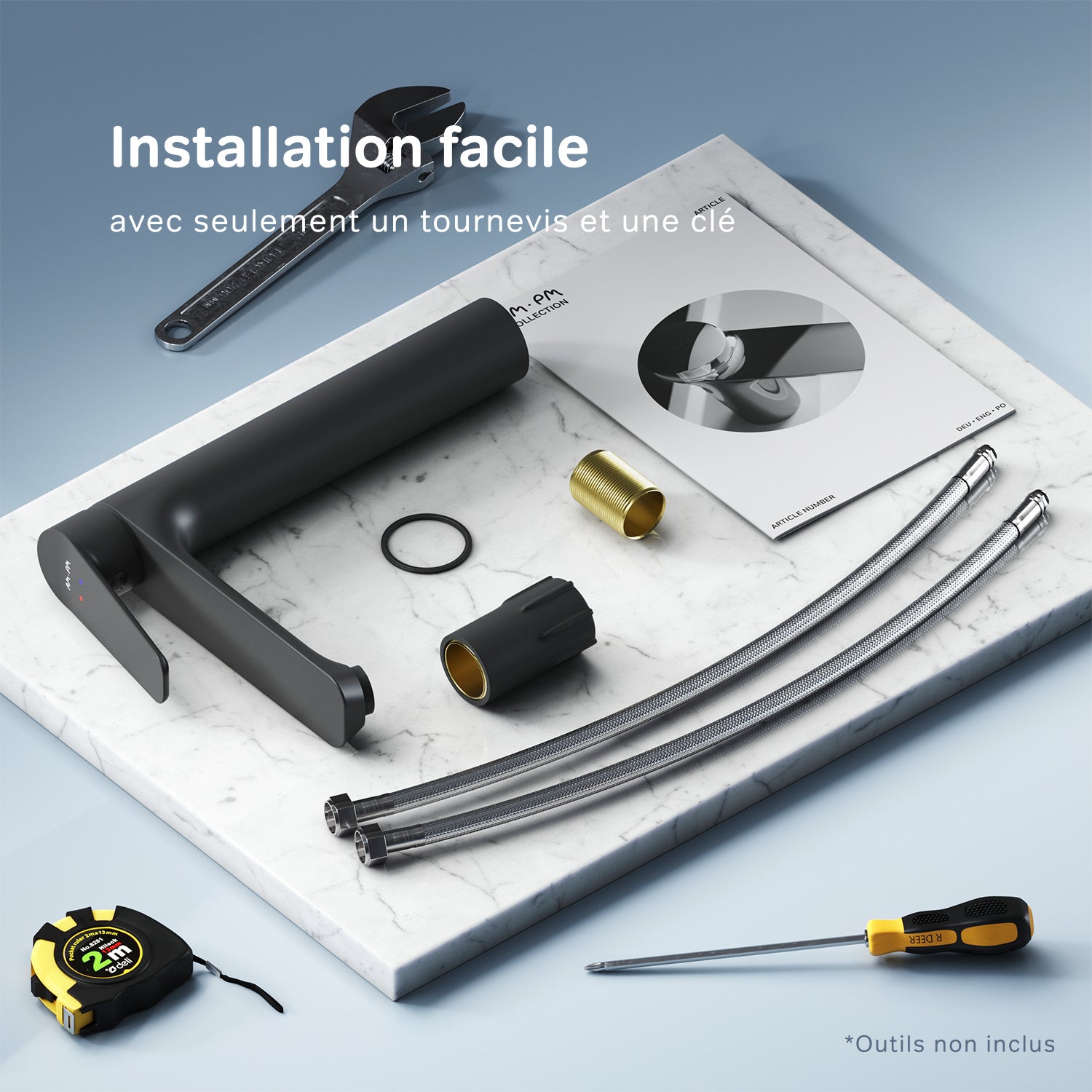 Mitigeur de Lavabo, Robinet de Lavabo, Noir, taille L, FTA92022 AM.PM - 7