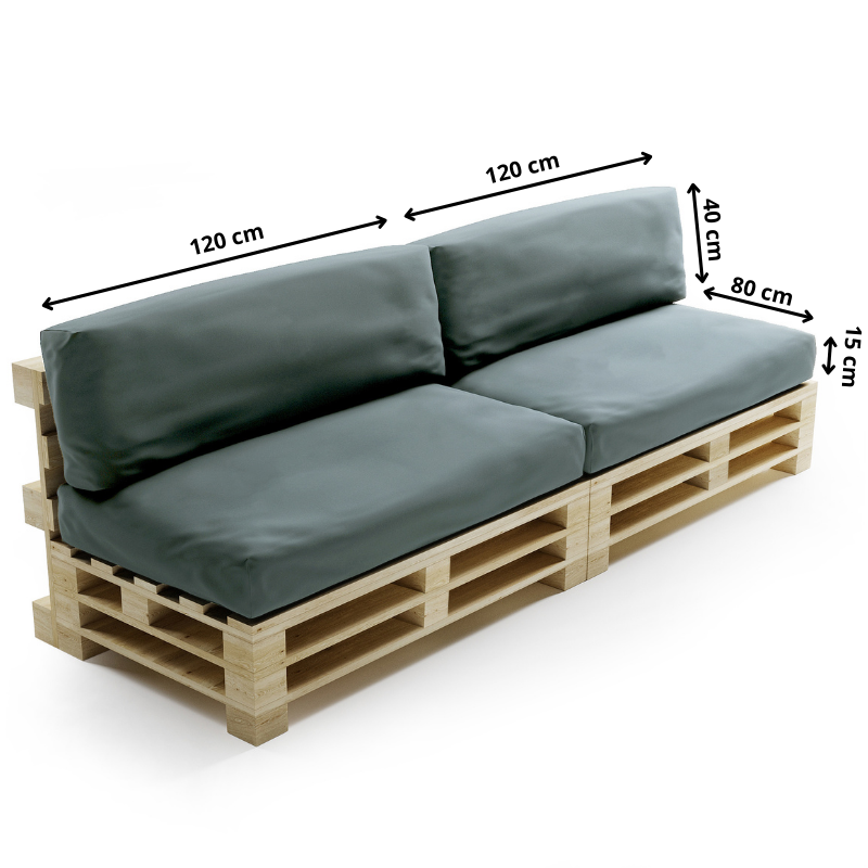 Coussins Palette Déhoussable Imperméable LOT x2 BANANAIR 120x80cm/120x40cm Gris foncé - 3