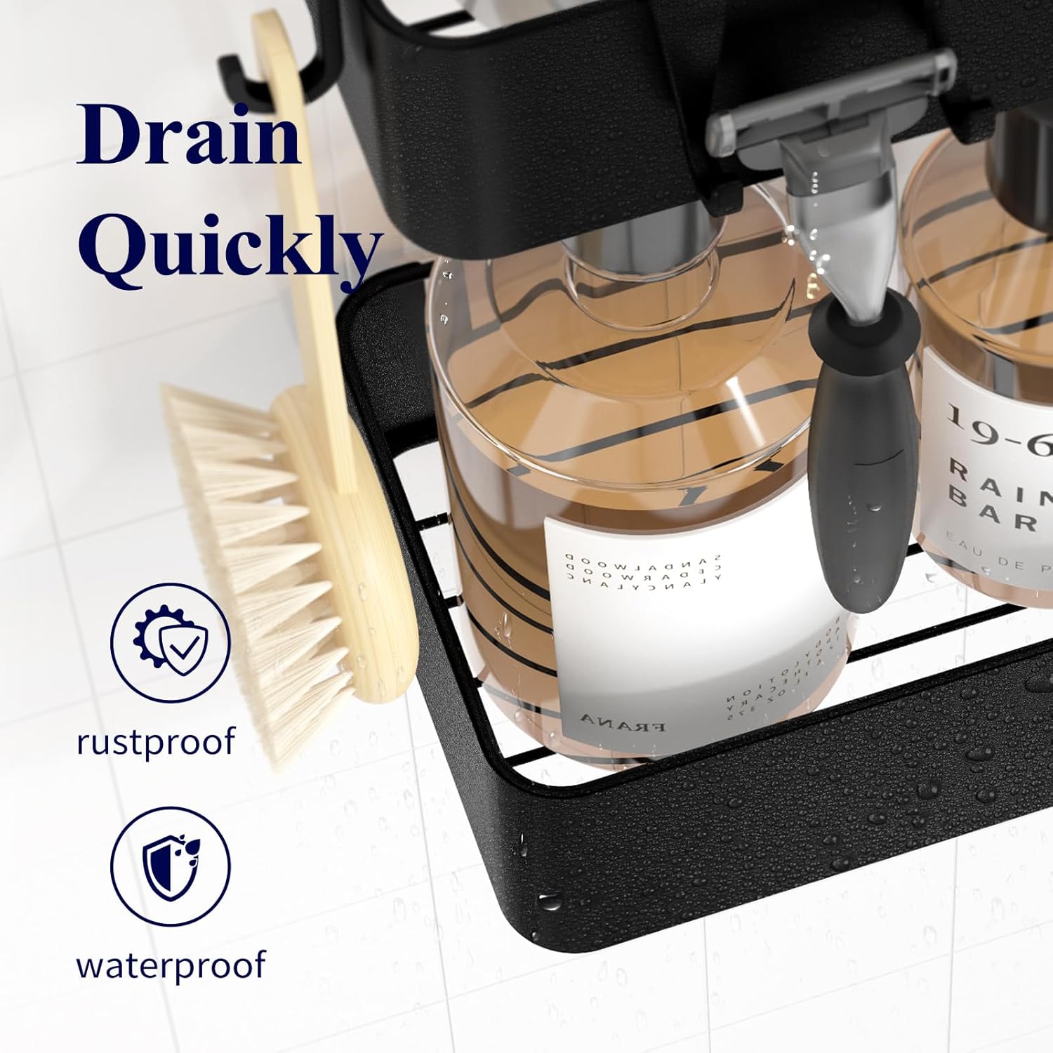 Étagère de douche 2 pièces organisateur de salle de bain antirouille, étagère de salle de bain sans perçage, support de shampoing durable - 5