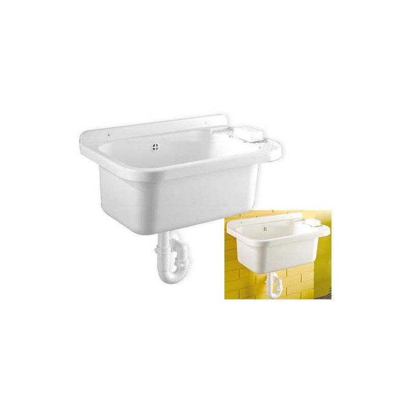 Lavabo De Resina Para Exteriores De 50x35 Cm, Con Jabonera Y Kit De Montaje, Resistente A Químicos Y Al Clima