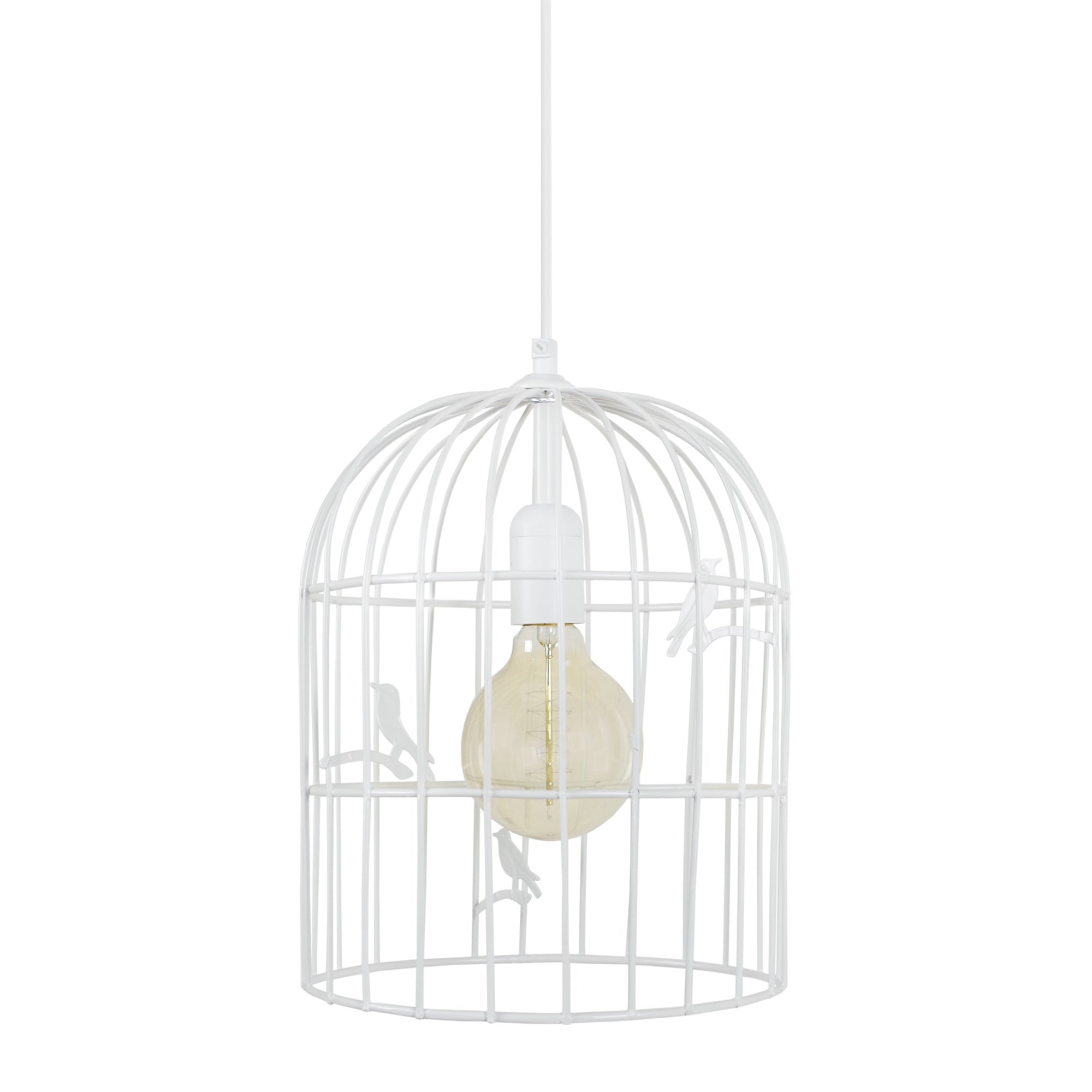 Suspensión tosel cage oiseaux metal linterna blanco, blanca pantalla de lámpara metal bombilla d16 x h90 cm