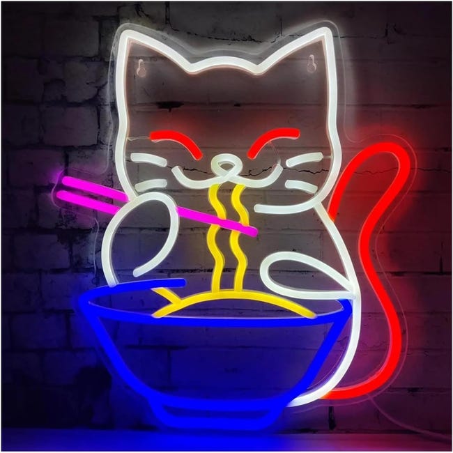 Panneau lumineux néon à DEL en forme de chat porte-bonheur pour décoration de chambre, bar, décoration murale Panneau lumineux néon à DEL en forme de chat porte-bonheur pour décoration de chambre, bar, décoration murale