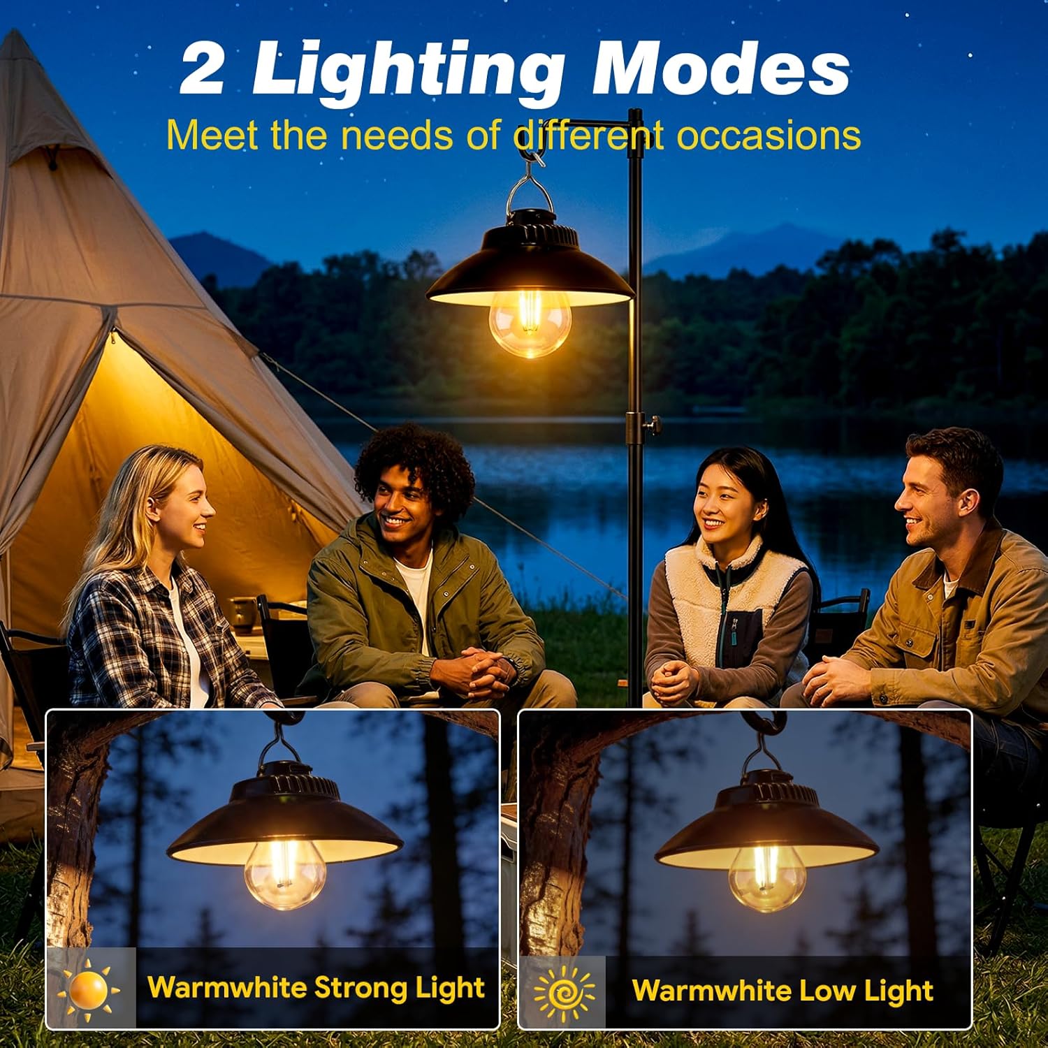 Lanterne Camping Rechargeable, Rétro LED Portable, 2 Modes, IPX4 , Lampe de Tente pour Pêche, Randonnée, Urgence (Blanc Chaud) - Sport