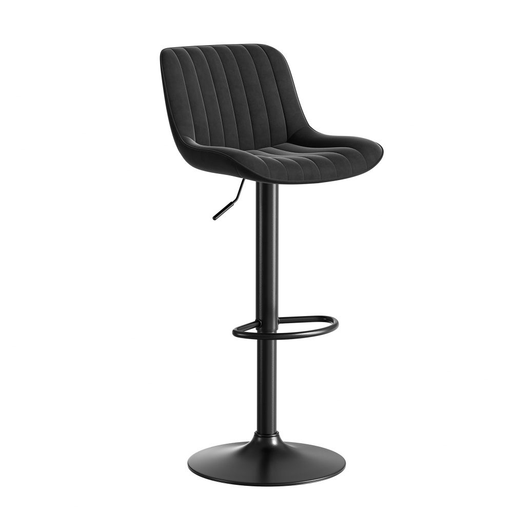 Tabourets de bar pivotants en velours noir, lot de 4 – réglables en hauteur, rotation 360°, dossier ergonomique, revêtement facile à nettoyer - 4