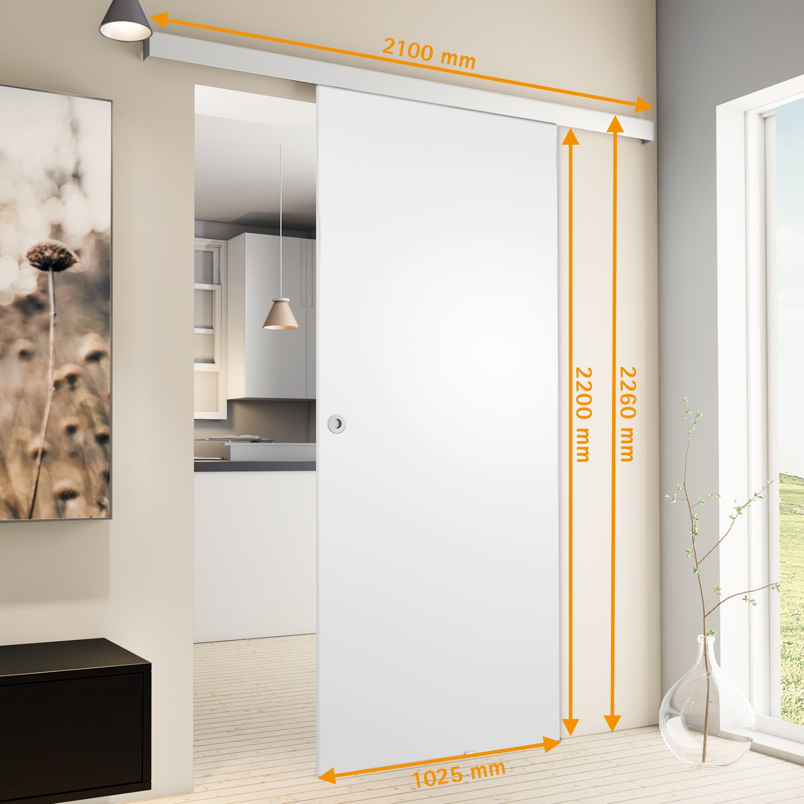 Kit porte coulissante en bois blanc porte à âme pleine + rail aluminium H.220 x l.102 cm SCHULTE, double amortisseur, revêtement en résine mélaminée - 2