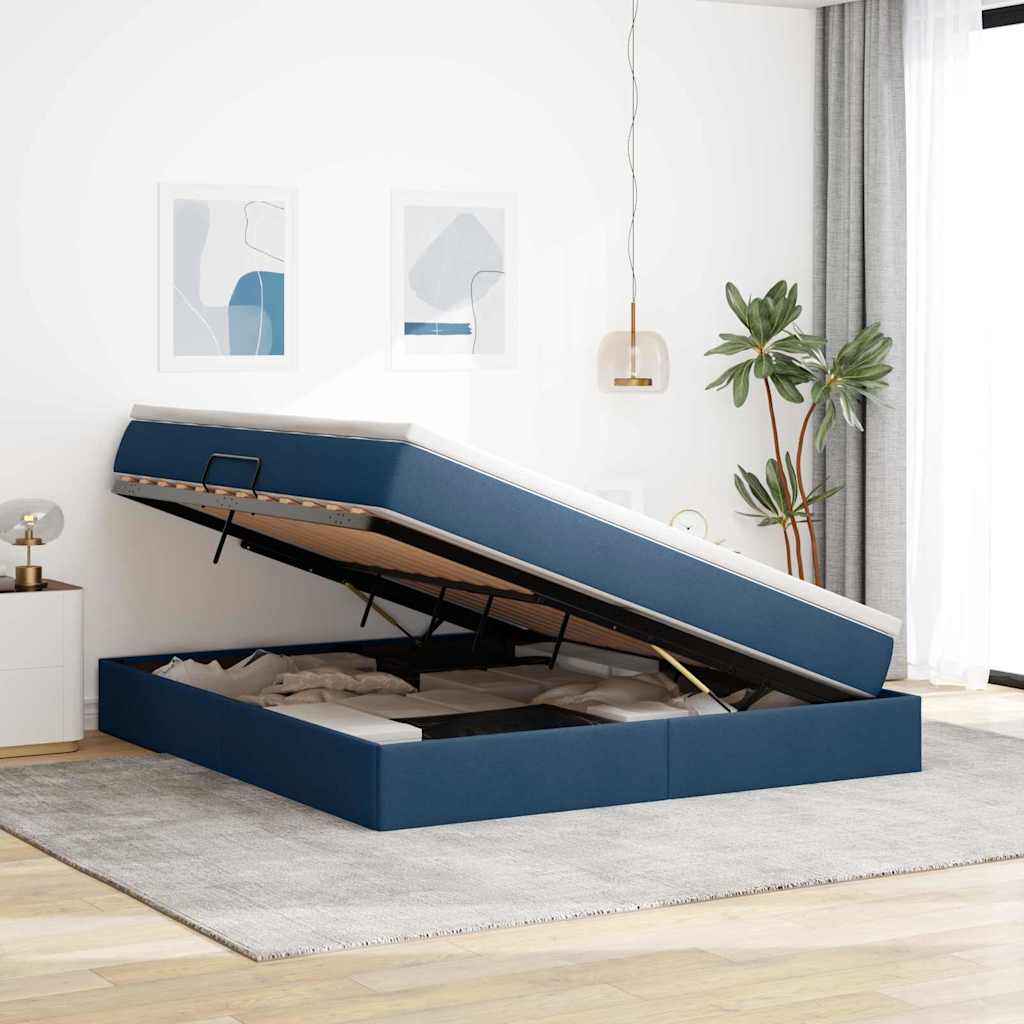 Lit avec rangement et matelas en polyester bleu pour la chambre, 180 × 200 cm - 4