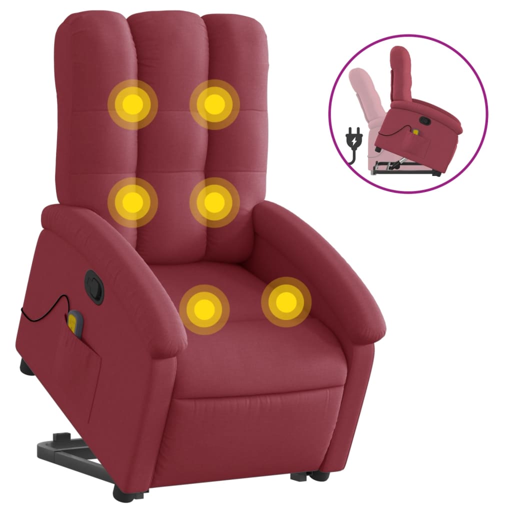 Sillón reclinable de masaje | sillón de relax | silla de relax elevable tela rojo tinto cfw899004
