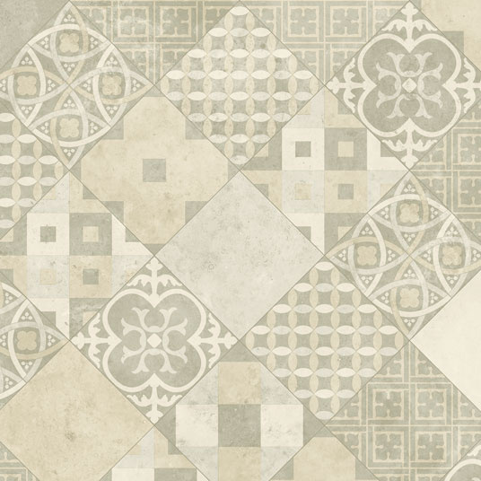 Sol PVC - Carreaux Art Déco - Crème et gris - Rouleau de 2m x 5m