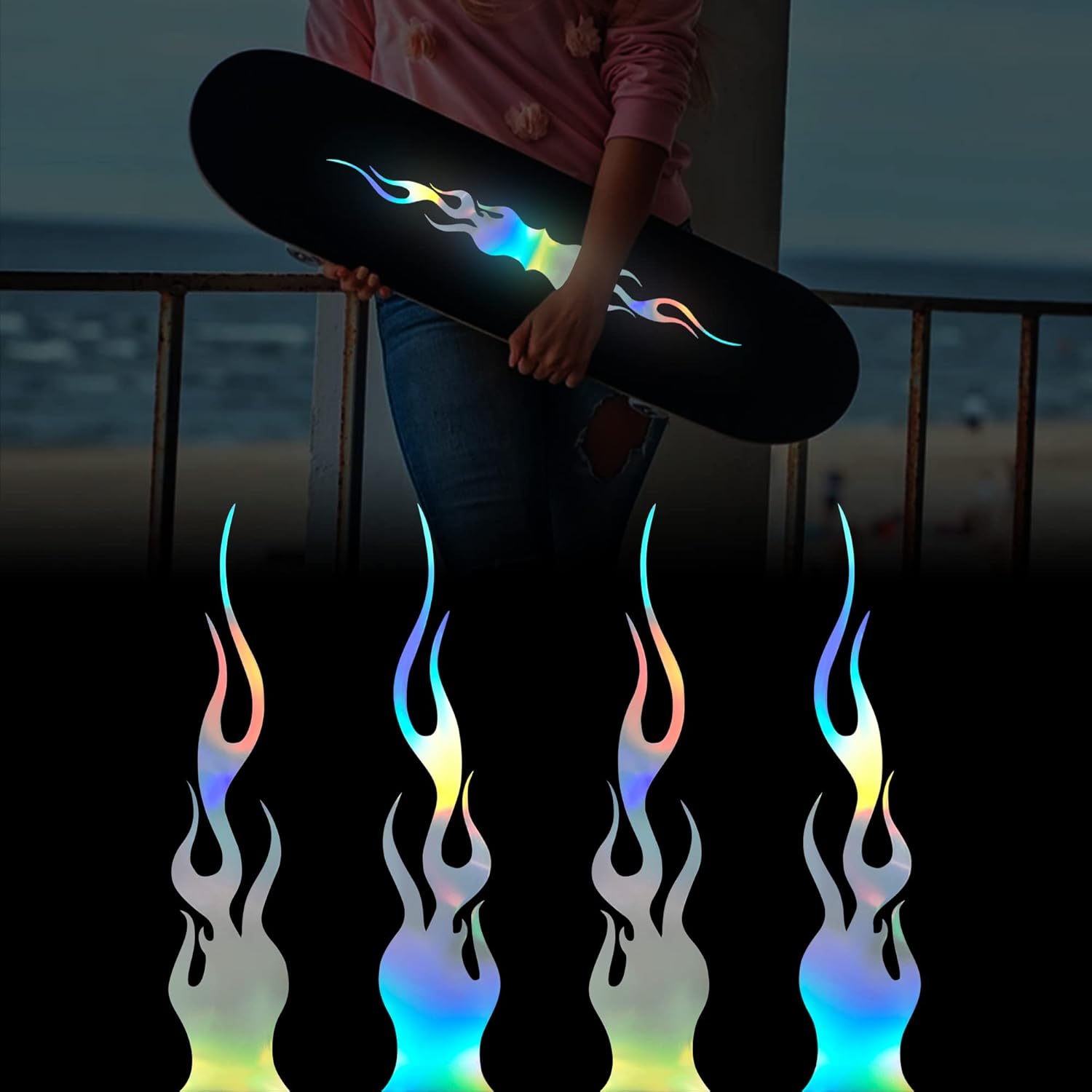 Zestaw 4 odblaskowych naklejek winylowych 15*3 cm do wózków golfowych, pojazdów terenowych, motocykli, rowerów, deskorolek, komputerów (gradient)