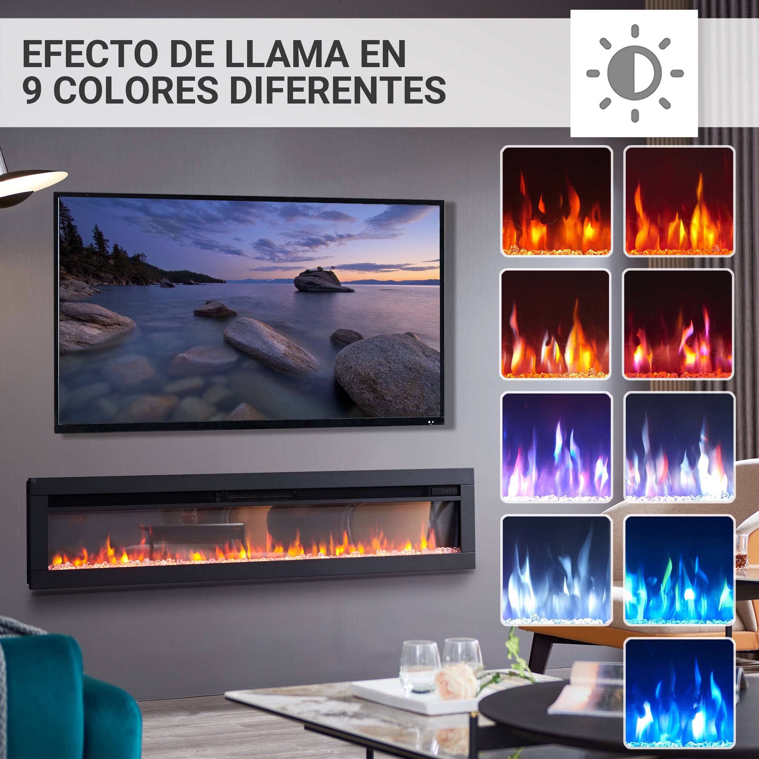 Cheminée électrique BALDERIA Agnes 60 - Cheminée murale ou encastrable - Noir - 4