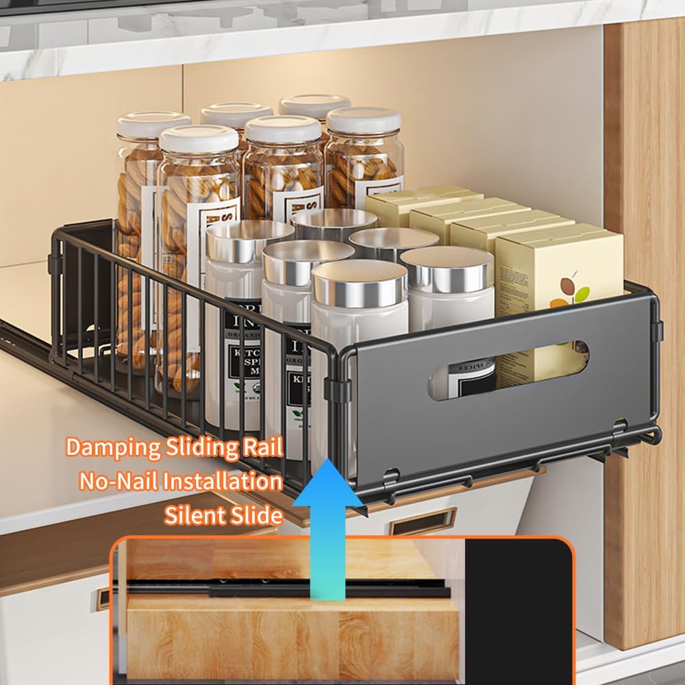 Organisateur Coulissant Pour Armoire - Tiroir Extractible 40x43x6 Cm - Sans Perçage, Facile à Installer - 3