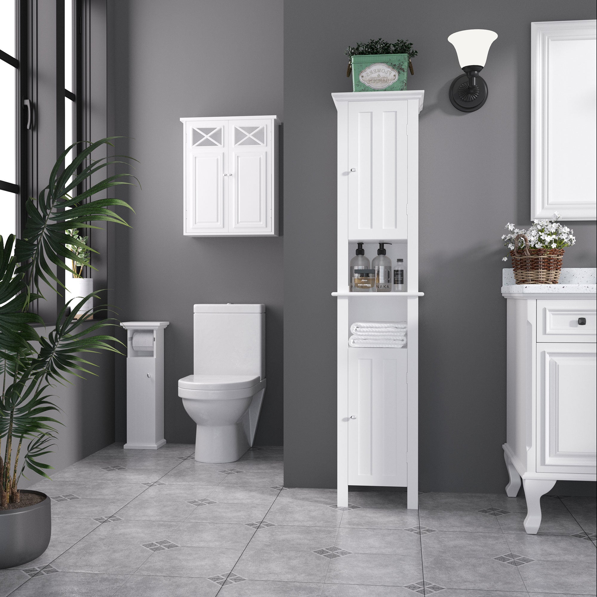 Meuble de salle de bain support papier toilette avec placard et sortie ...