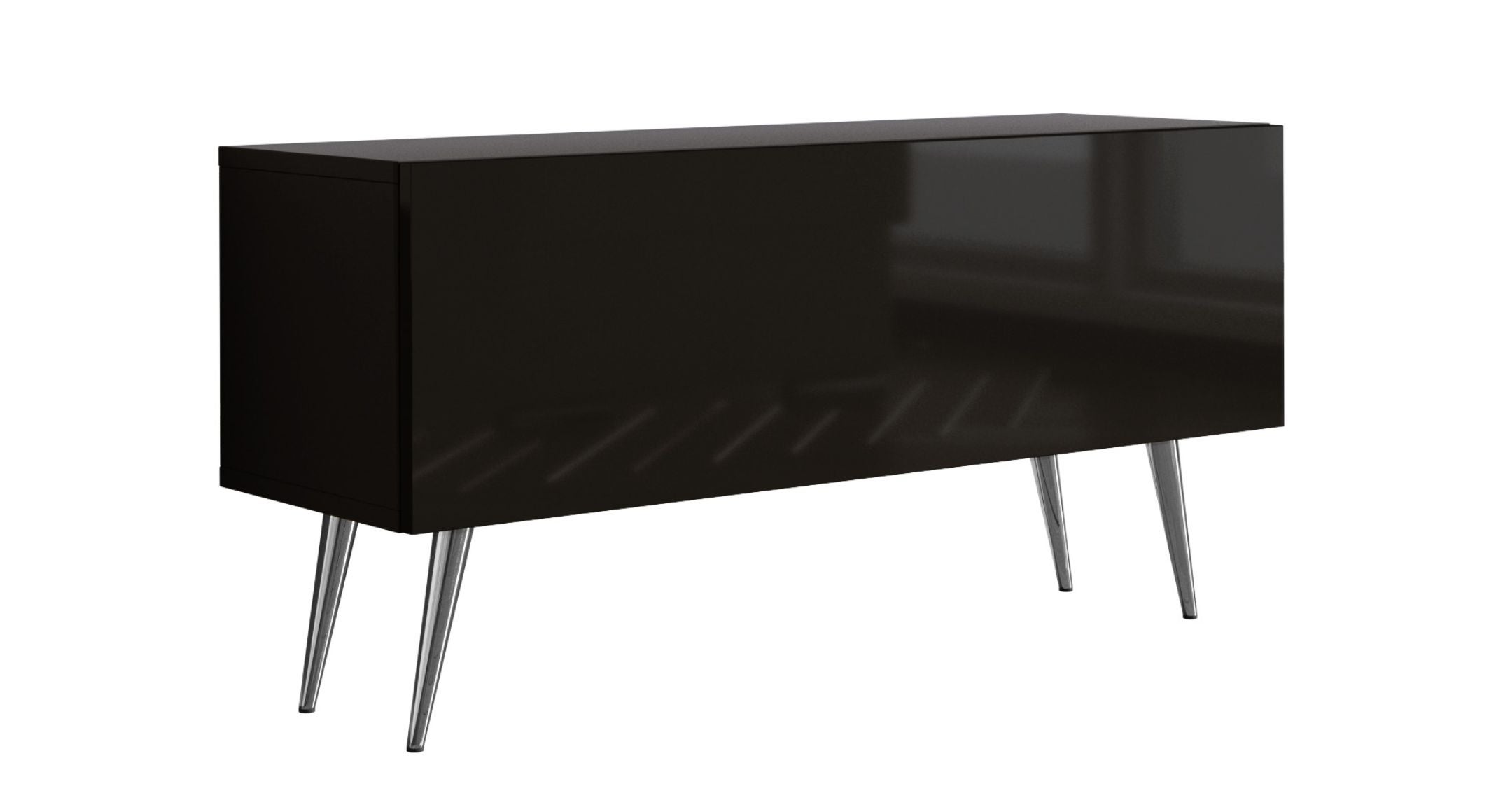 Szafka RTV : Czarny Matowy / Czarny Połysk, nogi chrom, 100 x 32 x 52 cm