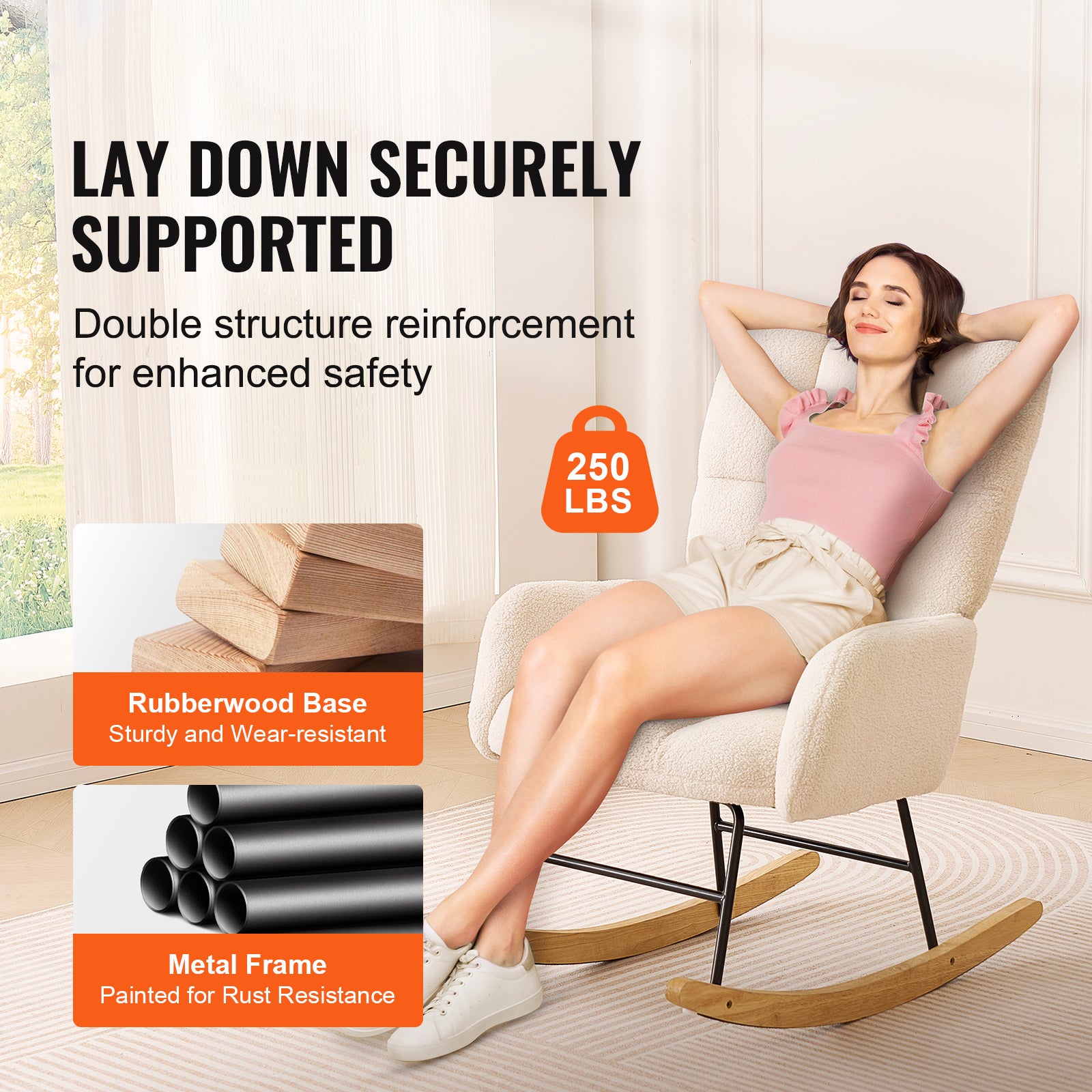 Chaise à bascule SucceBuy en tissu Teddy, design pour chambre d’enfant, confort douillet, revêtement en tissu Teddy doux - 4