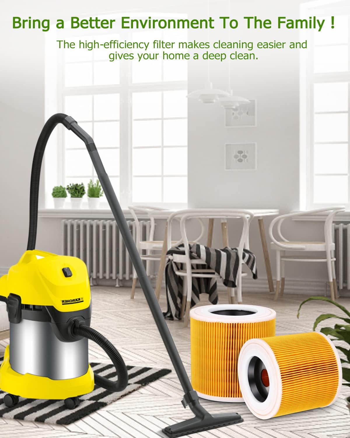 Lot de 2 filtres à cartouche pour Wd3 Premium Wd2 Wd3 Wd3p Wd3 Mv2 Mv3 Filtre Wd3 Filtre de rechange pour aspirateur Krcher 6.414-552.0/6414552 - 7