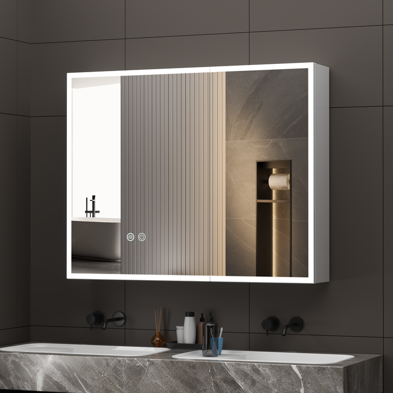 Aquawise armario de baño con espejo led 75*60cm almacenamiento,espejo hd, antivaho, 3 modos de iluminación, cierre amortiguado