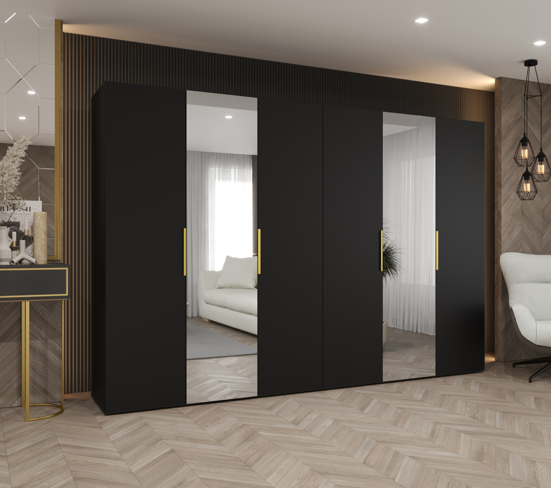 Szafa uchylna otwierana Marbella 2 300 x 52 x 202 cm czarny + u. złoty Abiks Meble - 2