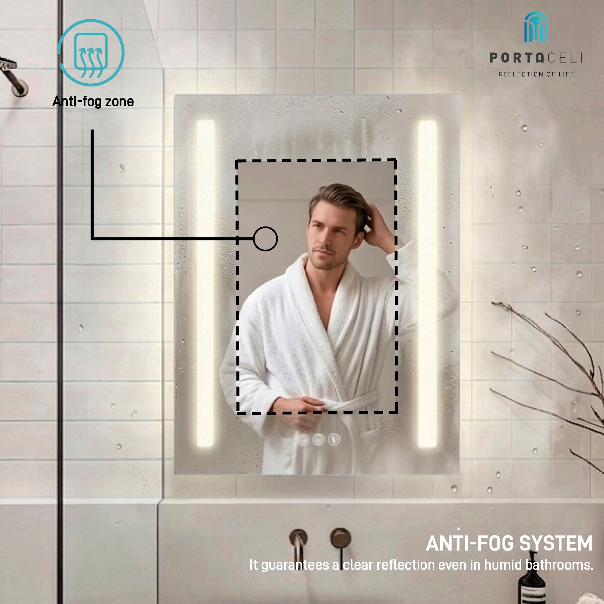 Miroir de salle de bain Duplo Connect 80x80, App, Anti-buée et Bluetooth - 6