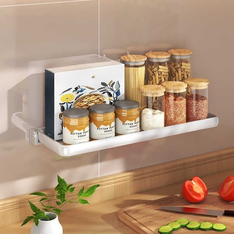 Półka kuchenna, stojak na przyprawy, składana, 41,5×15×6,5 cm – bez wiercenia, przechowywanie w kuchni, stojak na przyprawy, wielofunkcyjny – biała