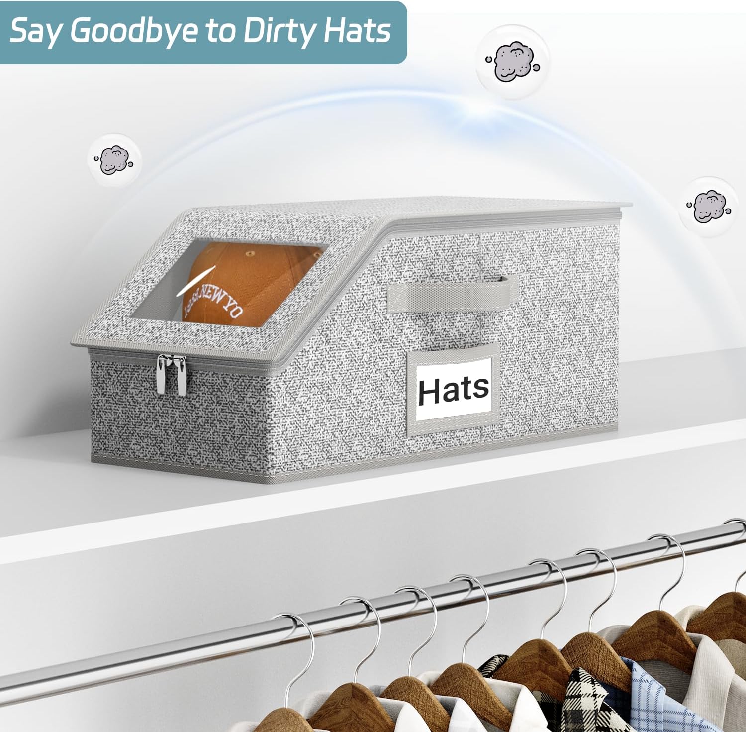 Deux boîtes de rangement empilables pour casquettes de baseball, pouvant contenir jusqu'à 24 casquettes. En carton gris. - 5