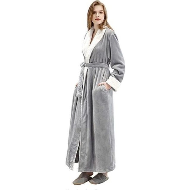 Peignoir long en flanelle pour femme, chaud pour l'hiver ---L (55-80 kg)