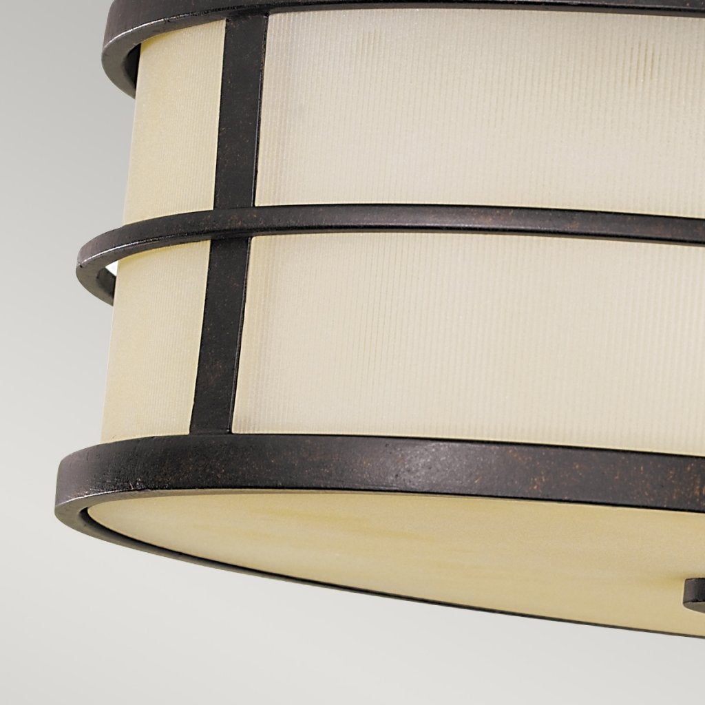 Plafon Feiss Fusion, 3 surse E27, bronz grecesc, metal și sticlă chihlimbar, Ø34,3 cm, dimabil, IP20