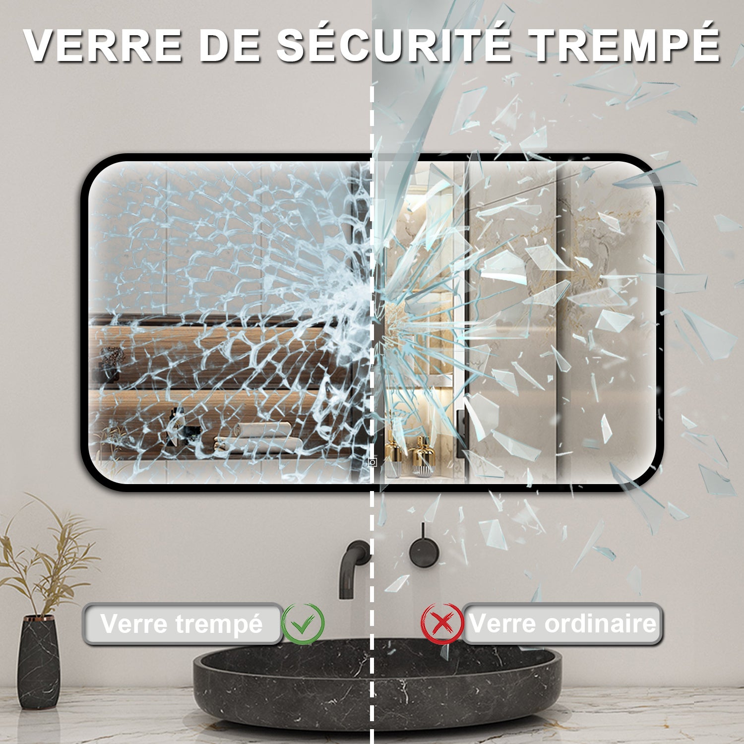 Aica Miroir lumineux de salle de bain 120x70cm Avec 3 Couleurs + Dimmable + Anti-Buée + Mémoire, Noir Cadre Métallique - 6