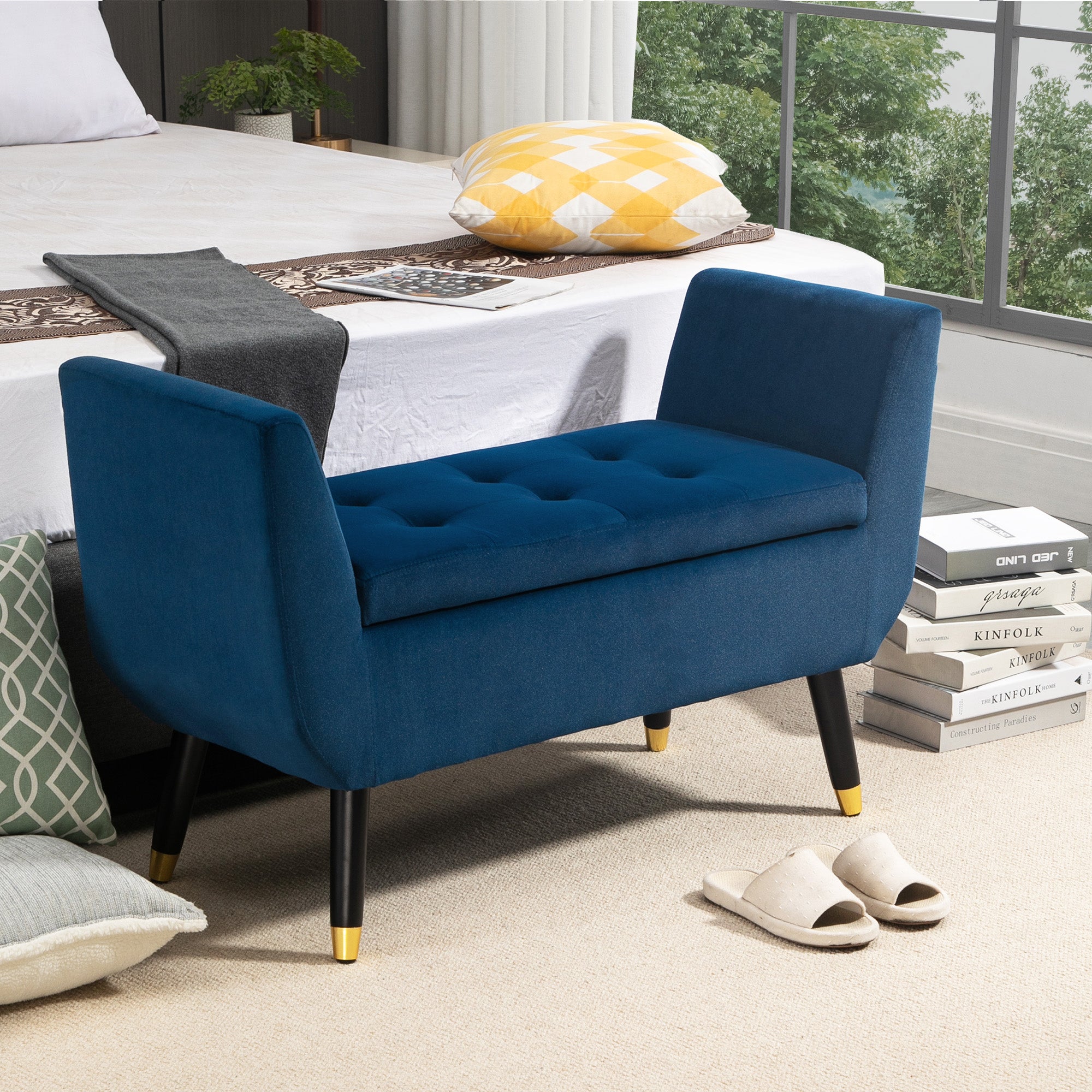Panca con Schienale Blu 119,5x64,5x75 cm in Velluto