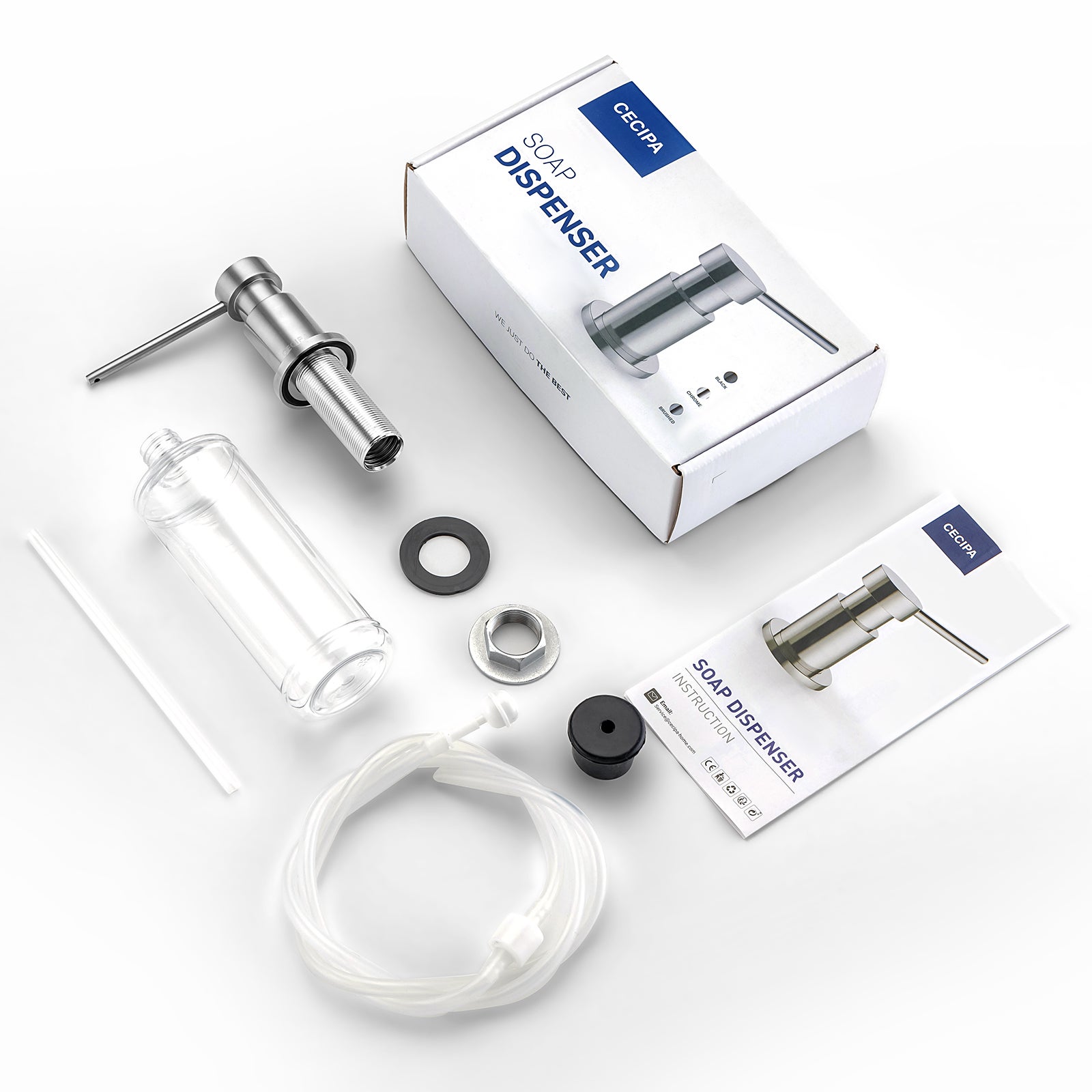 Cecipa max Distributeur de Savon de Cuisine Brossée Distributeur de Savon avec Récipient de 300ML + Tuyau d'extension en Silicone de 1,25M,EU Modèle - 9