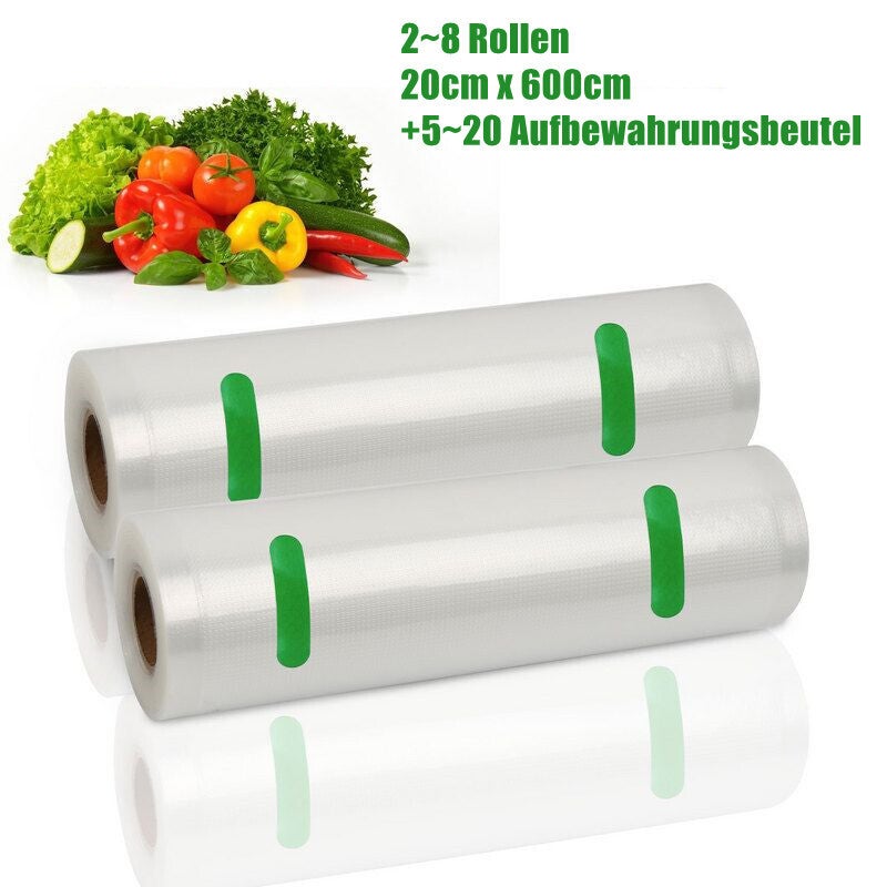 2~8 sztuk rolek próżniowych 20 x 600 cm Folia próżniowa Optymalne przechowywanie żywności Zawiera 5~20 torebek świeżości