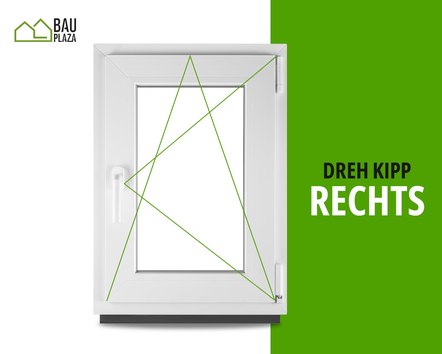 ‎BauPLAZA - Ventana PVC ANCHO x ALTO 600 x 1200 mm 60 x 120 cm Derecha BLANCA Vidrio Transparente - doble cristal OSCILOBATIENTE - 3