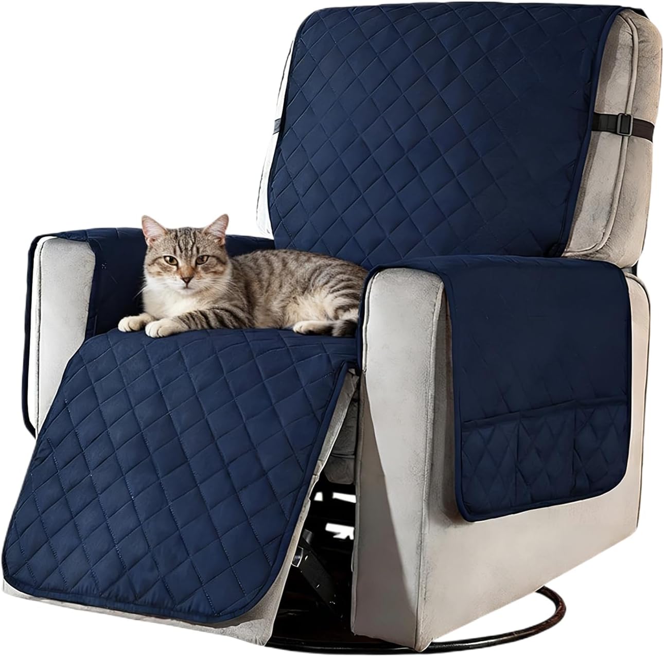 Wodoodporny pokrowiec na fotel, pokrowiec na podłokietnik sofy, ochraniacz na sofę 1-osobową z kieszenią boczną (niebieski)