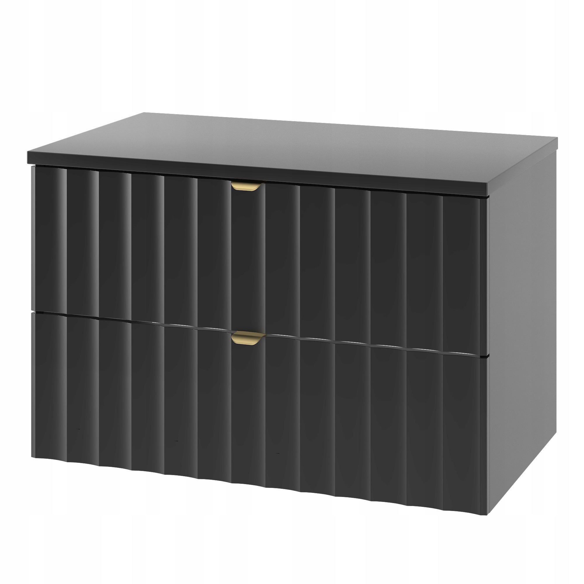 Szafka łazienkowa ARCOS 80 cm czarna z blatem ryflowany front złoty uchwyt