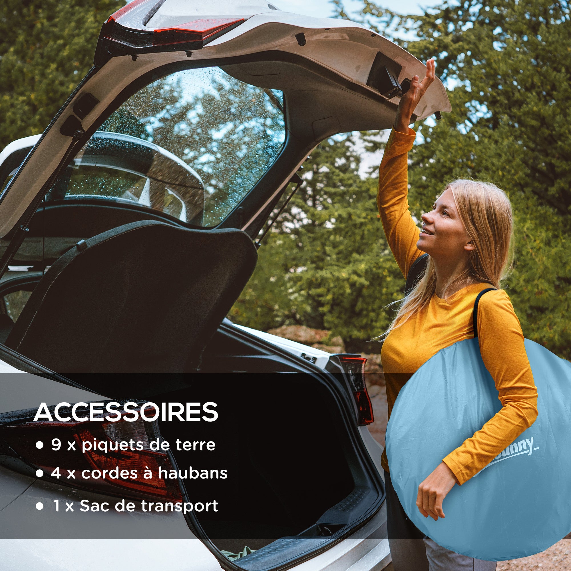 Tente de camping 2-3 personnes étanche 2000 mm avec sac de transport pour la randonnée 245x148x105 cm Bleu - 9
