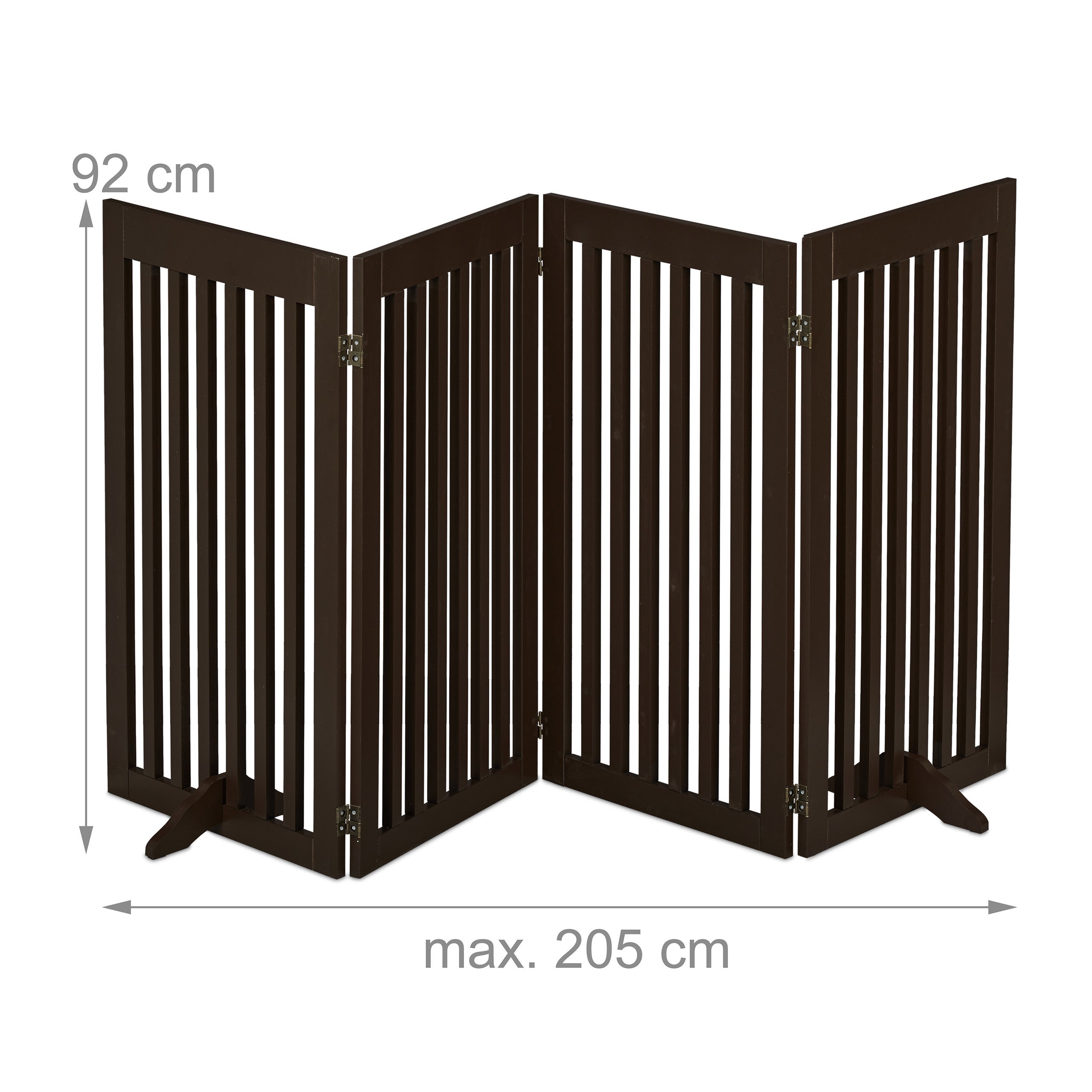 Barrière de sécurité, H x L : 92 x 205 cm, avec pieds, pliable, autonome, pour chiens, marron, Relaxdays - 4