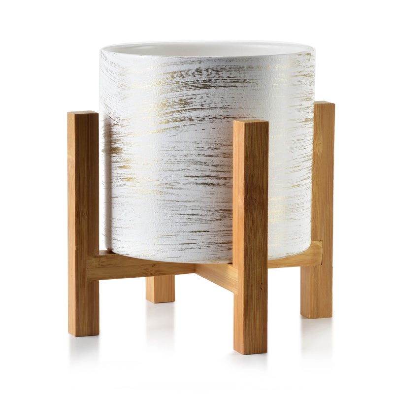 Doniczka Ceramika AVA 12,5x12,5x11,7 Biało-Złota 1 szt.