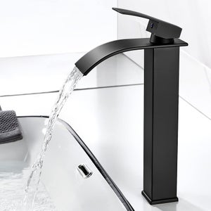 Grifo Lavabo Negro Mate Baño Cascada Alto De Latón Homelody