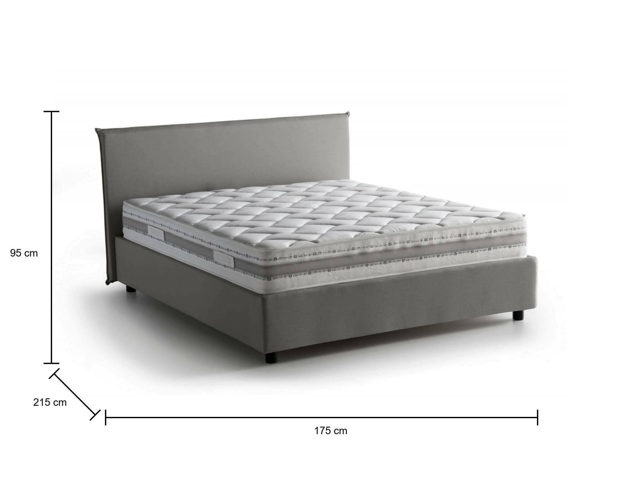 Lit double Made in Italy, Matelas déhoussable inclus, rangement, gris - Ariadni - 3