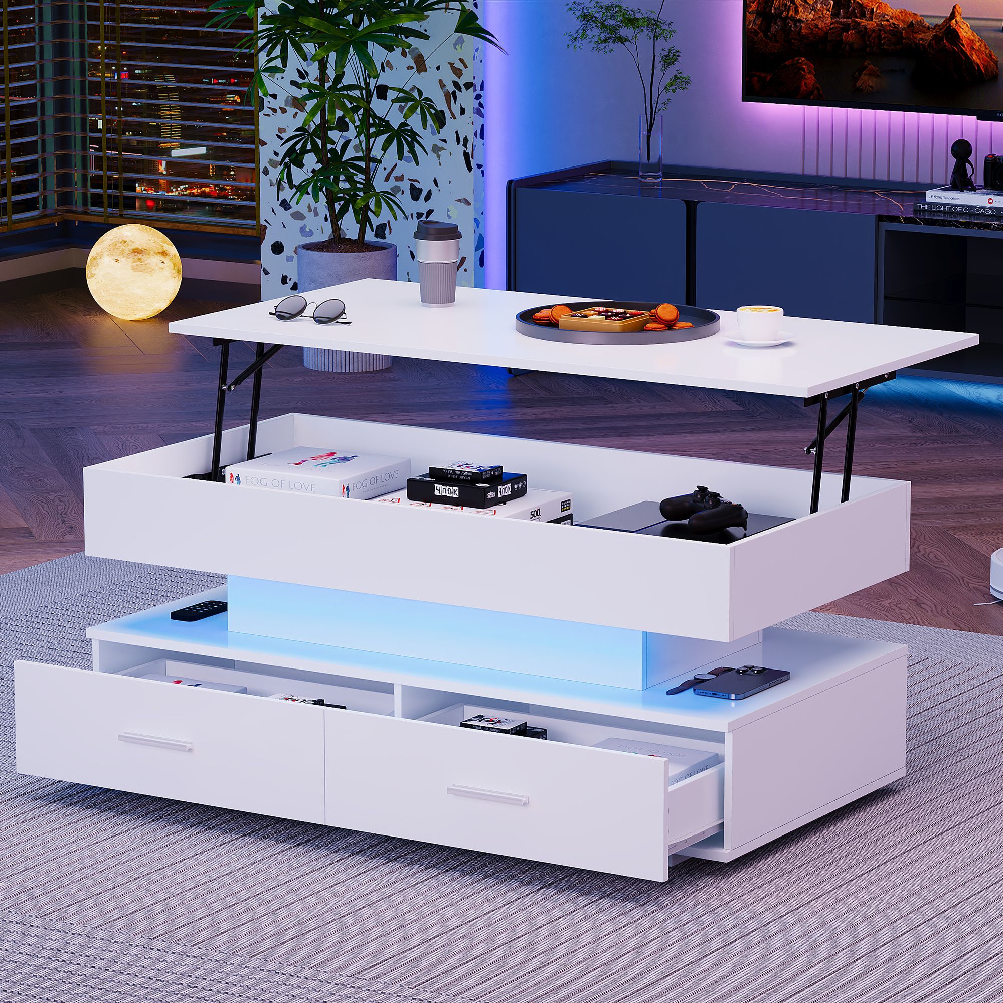 Tavolino Basso LED Moderno con Altezza Regolabile, Ripostiglio Nascosto e Illuminazione RGB, Design Compatto e Funzionale per il Soggiorno | Leroy Merlin Tavolino Basso LED Moderno con Altezza Regolabile, Ripostiglio Nascosto e Illuminazione RGB, Design Compatto e Funzionale per il Soggiorno | Leroy Merlin
