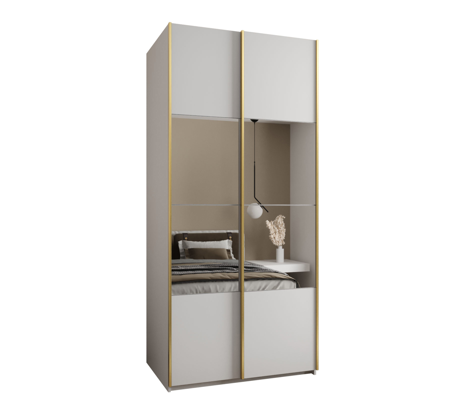 Szafa przesuwna wysoka Lux 4 110 x 64 x 245,5 cm biały + biały + u. złoty - Abiks Meble