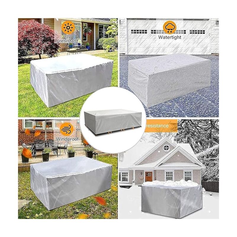 Housse Salon de Jardin 180x100x75cm 420D Oxford Argent Housse Table de Jardin Rectangulaire Protection Bache Table de Jardin Mobilier - 5