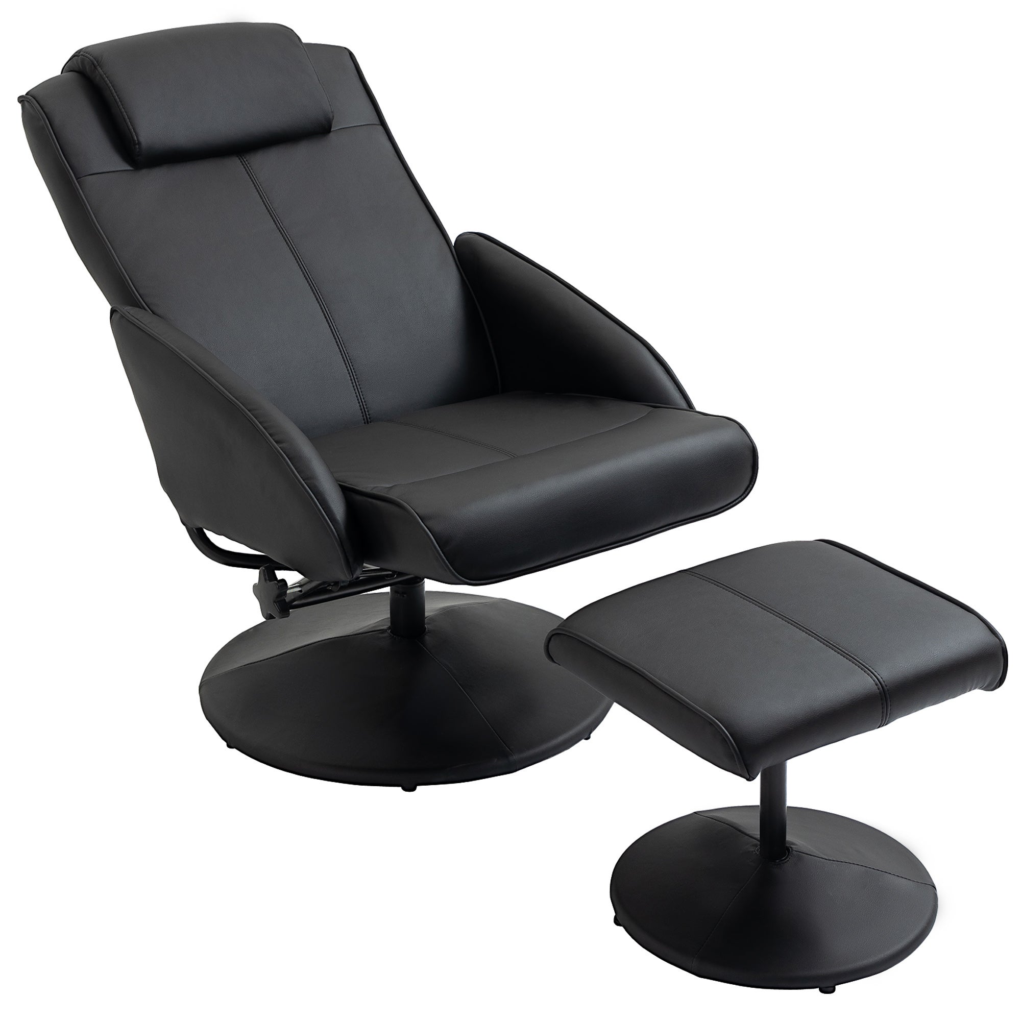Poltrona Relax Reclinabile Con Poggiapiedi MCW-K98 Girevole Pelle Ecopelle Metallo Blu