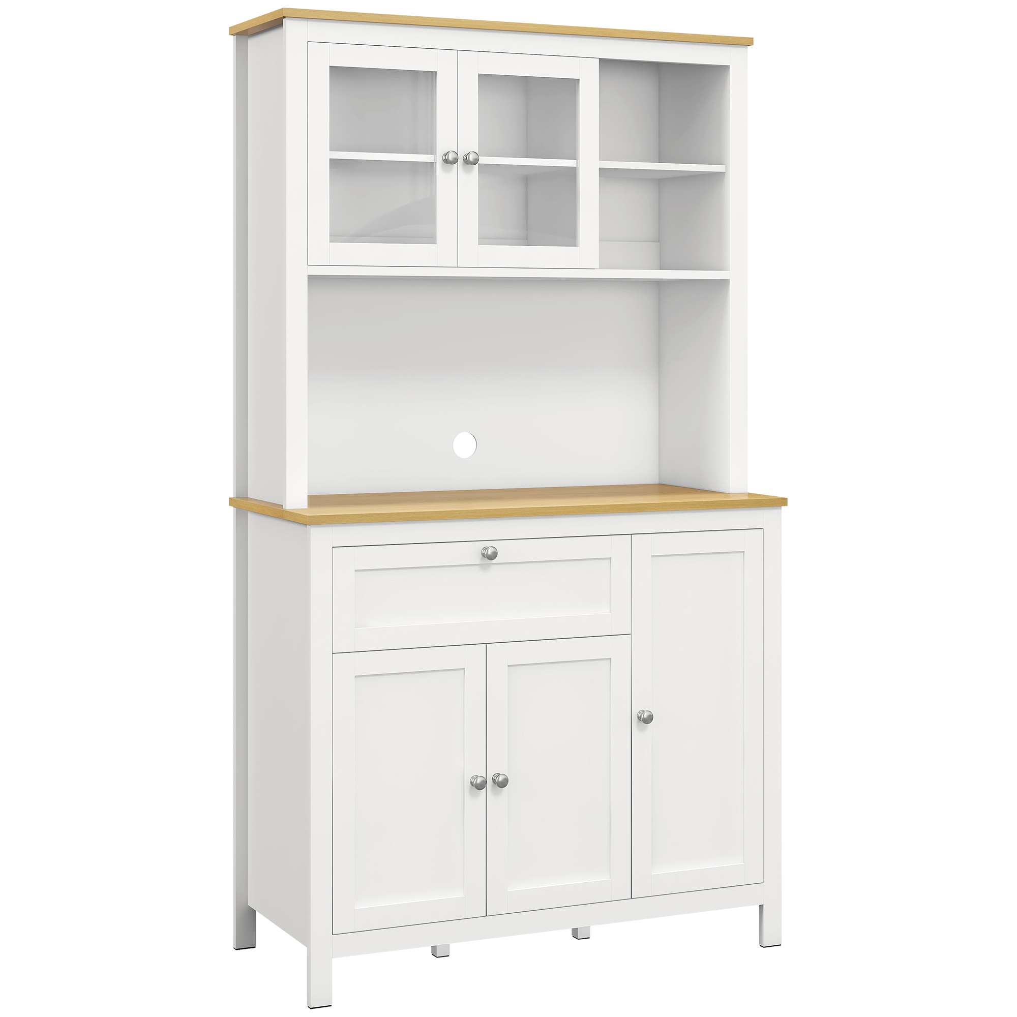 Homcom alacena de cocina moderno mueble auxiliar de cocina con 5 puertas estante ajustable cajón y encimera de microondas abierta 100x40x180 cm blanco